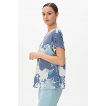 Блузка  женская       Штапель       Синий, Голубой  Абстракция