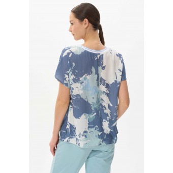 Блузка  женская       Штапель       Синий, Голубой  Абстракция
