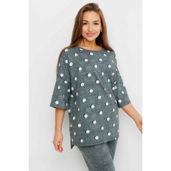 Костюм  женский       из кулирки    футболка с брюками с рукавом 3/4  зеленый  Круги Kuzina