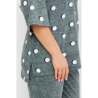 Костюм  женский       из кулирки    футболка с брюками с рукавом 3/4  зеленый  Круги Kuzina