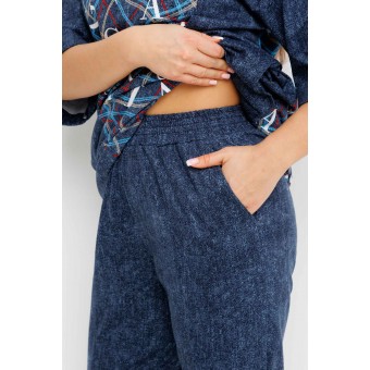 Костюм  женский       из кулирки    футболка с брюками с рукавом 3/4  синий  Надписи Kuzina Одежда