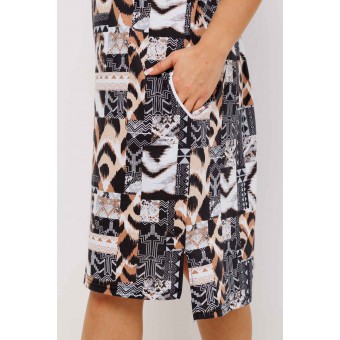 Туника  женская       из кулирки     с коротким рукавом  Розовый, Серый  Абстракция Kuzina