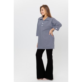 Туника  женская       из кулирки     с рукавом 3/4  синяя  Горох Kuzina  