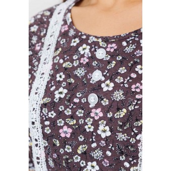 Платье  женское       из кулирки     с коротким рукавом  коричневое  Цветы Kuzina  