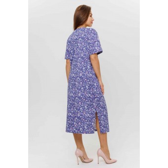 Платье  женское       из кулирки     с коротким рукавом  фиолетовое  Цветы Kuzina