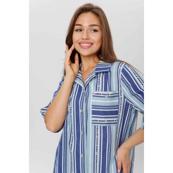 Туника  женская       из кулирки   на пуговицах  с рукавом 1/2  Голубой, Синий  Полоска Kuzina  