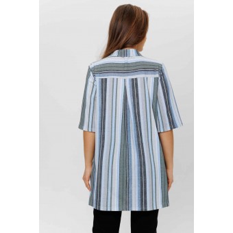 Туника  женская       из кулирки   на пуговицах  с рукавом 1/2  Зеленый, Синий  Полоска Kuzina  