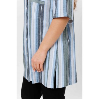 Туника  женская       из кулирки   на пуговицах  с рукавом 1/2  Зеленый, Синий  Полоска Kuzina  