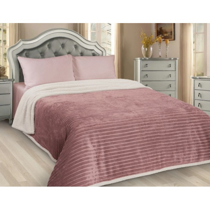 Плед на кровать 150х220 1,5 спальный из микрофибры 400 г/м2 розовый Полоска Marianna