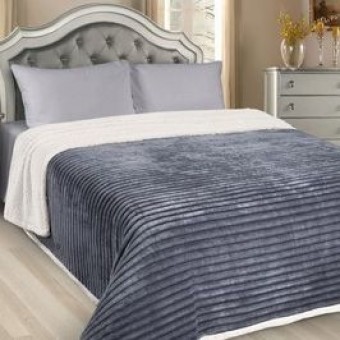 Плед     на кровать 150х220  1,5 спальный из микрофибры  400 г/м2     голубой  Полоска Marianna  