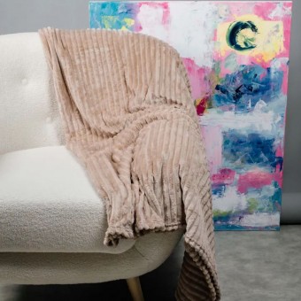 Плед     универсальный 150х200  1,5 спальный из велсофта  290 г/м2     коричневый  Однотонное, Полоска Орионтекс