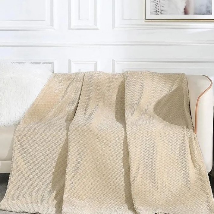 Плед универсальный 150х200 1,5 спальный из велсофта 280 г/м2 бежевый Однотонный, Орнамент Орионтекс