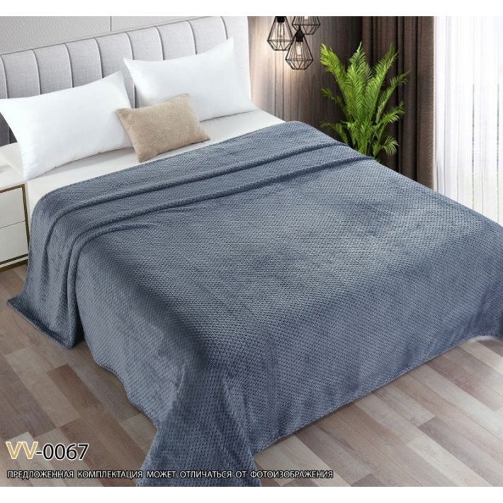 Плед универсальный 150х200 1,5 спальный из велсофта 230 г/м2 синий Однотонное, Соты
