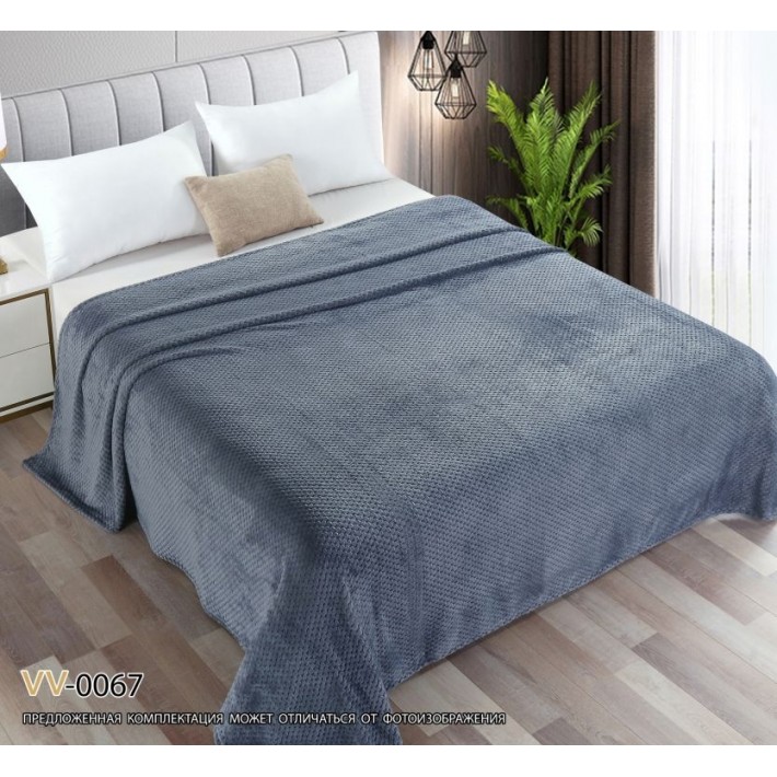 Плед универсальный 150х200 1,5 спальный из велсофта 230 г/м2 синий Однотонное, Соты