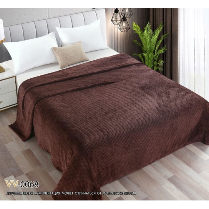 Плед универсальный 150х200 1,5 спальный из велсофта 230 г/м2 коричневый Однотонное, Соты