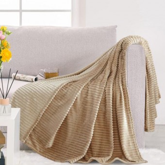 Плед     универсальный 150х200  1,5 спальный из велсофта  280 г/м2     бежевый  Полоска