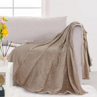 Плед     универсальный 150х200  1,5 спальный из велсофта  280 г/м2     бежевый  Полоска