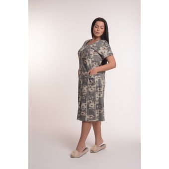 Халат  женский       из кулирки   на молнии  с коротким рукавом  бежевый