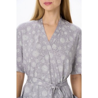 Халат  женский       трикотажный   с запахом  с коротким рукавом  серый