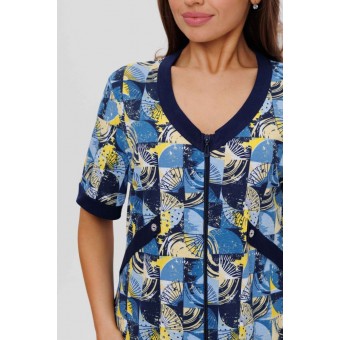 Халат  женский       из кулирки   на молнии  с коротким рукавом  синий