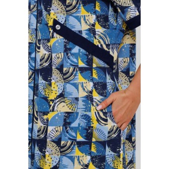 Халат  женский       из кулирки   на молнии  с коротким рукавом  синий