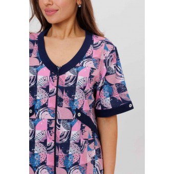 Халат  женский       из кулирки   на молнии  с коротким рукавом  розовый