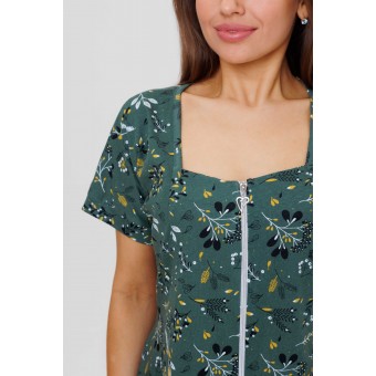 Халат  женский       из кулирки   на молнии  с коротким рукавом  зеленый