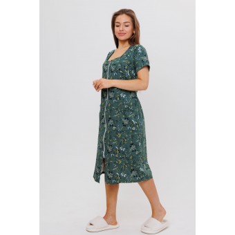 Халат  женский       из кулирки   на молнии  с коротким рукавом  зеленый