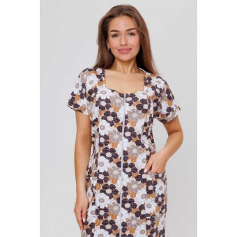 Халат  женский       из кулирки   на молнии  с коротким рукавом  коричневый