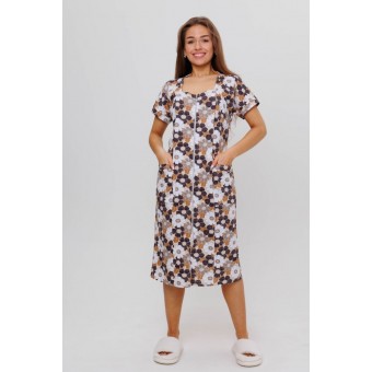 Халат  женский       из кулирки   на молнии  с коротким рукавом  коричневый