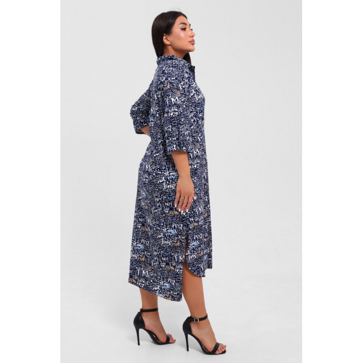 Халат женский из кулирки с рукавом 3/4 Темно-синий Kuzina