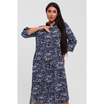 Халат  женский       из кулирки     с рукавом 3/4  Темно-синий   Kuzina  