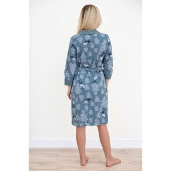 Халат  женский       из кулирки   с запахом  с рукавом 3/4  синий