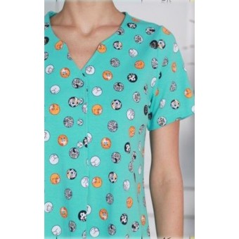 Халат  женский       из кулирки   на пуговицах  с коротким рукавом  зеленый