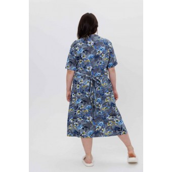 Халат  женский       из кулирки   на пуговицах  с коротким рукавом  синий