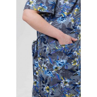 Халат  женский       из кулирки   на пуговицах  с коротким рукавом  синий