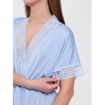 Халат  женский       из вискозы   с запахом  с коротким рукавом  голубой