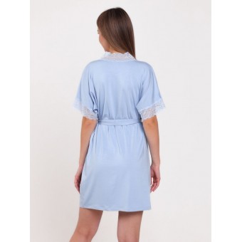 Халат  женский       из вискозы   с запахом  с коротким рукавом  голубой