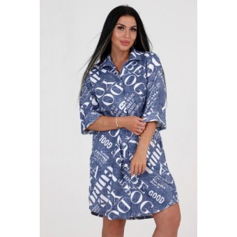 Халат  женский       Джинскотт   на пуговицах  с рукавом 1/2  синий