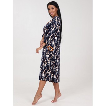 Халат  женский       из велюра   на пуговицах  с рукавом 3/4  Темно-синий