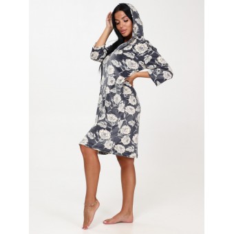 Халат  женский       из велюра   на молнии  с рукавом 3/4  серый