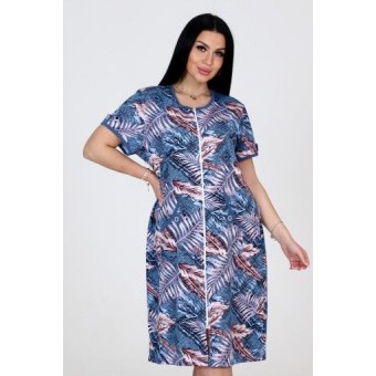 Халат  женский       из кулирки   на молнии  с коротким рукавом  синий