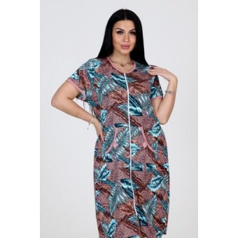 Халат  женский       из кулирки   на молнии  с коротким рукавом  коричневый