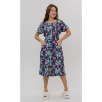 Халат  женский       из кулирки   на молнии  с коротким рукавом  фиолетовый