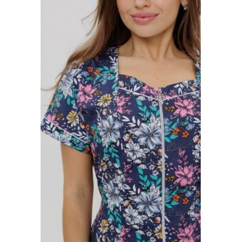 Халат  женский       из кулирки   на молнии  с коротким рукавом  фиолетовый