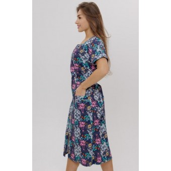 Халат  женский       из кулирки   на молнии  с коротким рукавом  фиолетовый