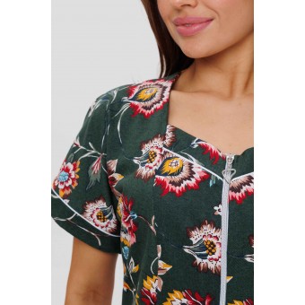 Халат  женский       из кулирки   на молнии  с коротким рукавом  зеленый