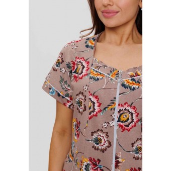 Халат  женский       из кулирки   на молнии  с коротким рукавом  бежевый