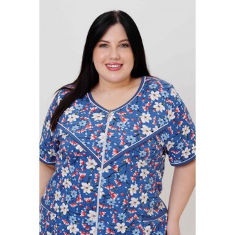 Халат  женский       из кулирки   на молнии  с коротким рукавом  синий