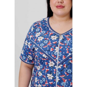 Халат  женский       из кулирки   на молнии  с коротким рукавом  синий